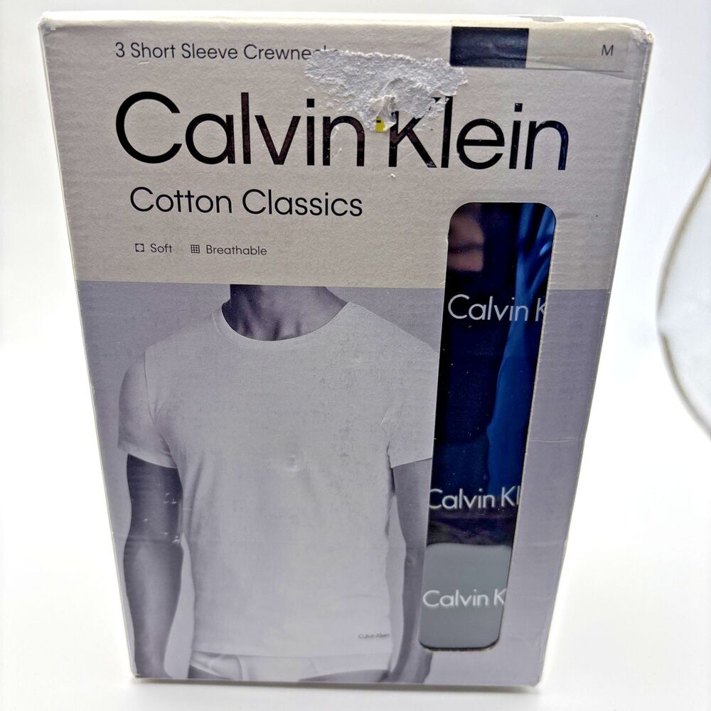 Calvin Klein Cotton Classics Mens 3-Pack Crew Neck T-Shirts Black Medium NIB